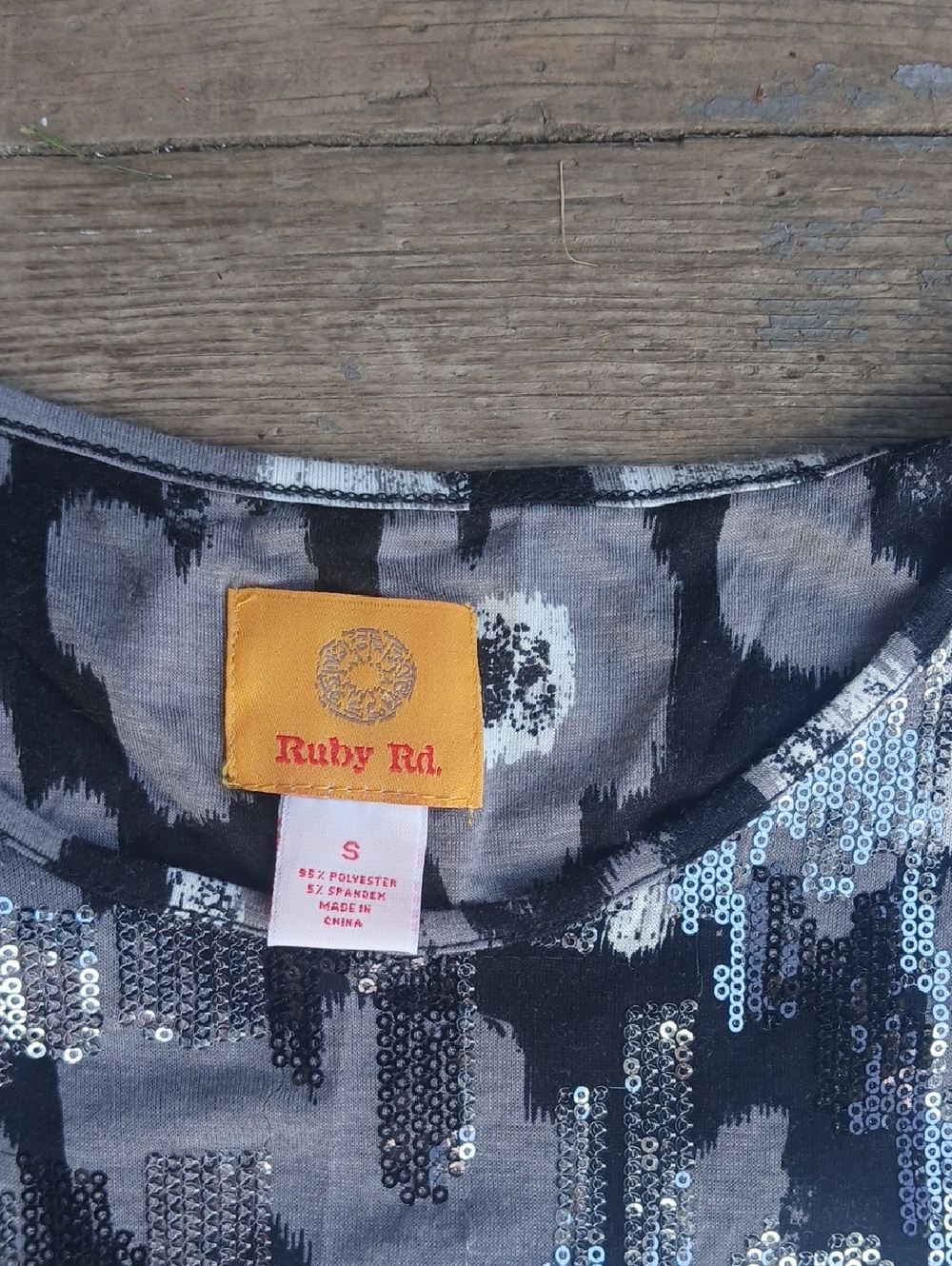 Ruby Rd. Black, Sequined Gray & Light Blue Patterned Sleeveless Top - Picture 3 of 4